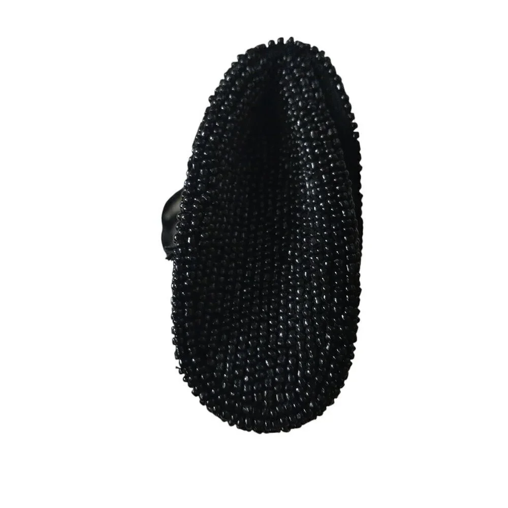 Vintage Black Beaded Wristlet Clutch Purse Retro Glam Party Black Tie Event